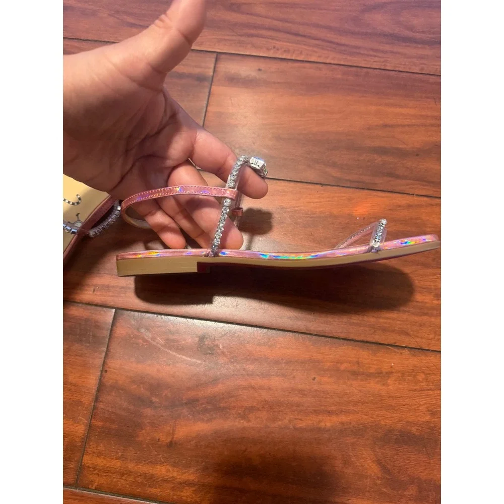Christian Louboutin Kids Miniqueenie Pink Holographic Crystal Sandals Red Bottom